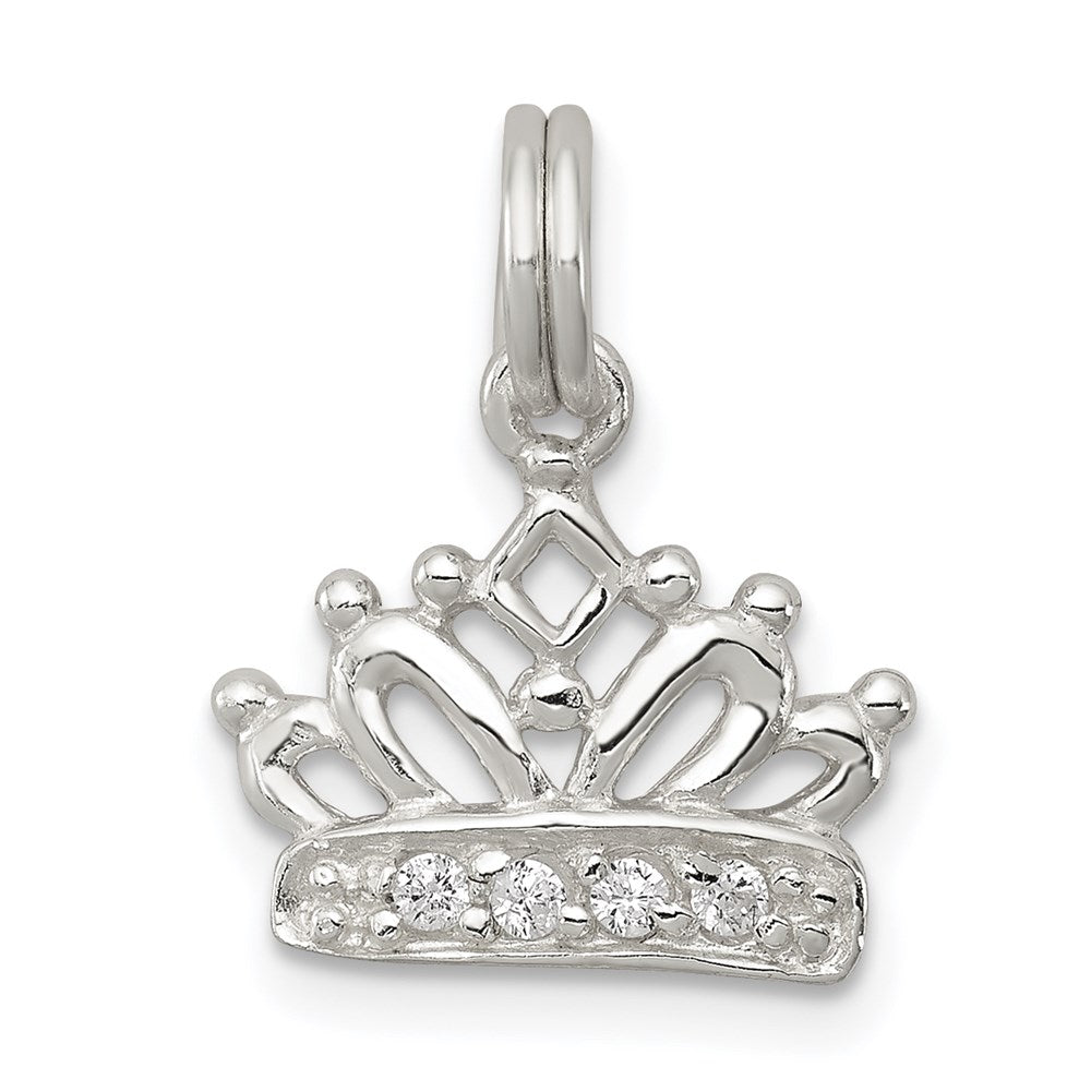 Sterling Silver Rhodium-plated CZ Polished Crown Charm QP1956