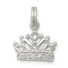 Sterling Silver Rhodium-plated CZ Polished Crown Charm QP1956