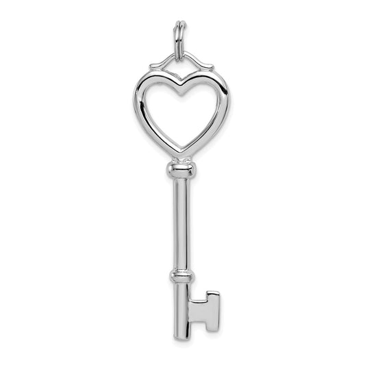 Sterling Silver Rhodium-plated Open Heart Top Large Key Pendant QP2017