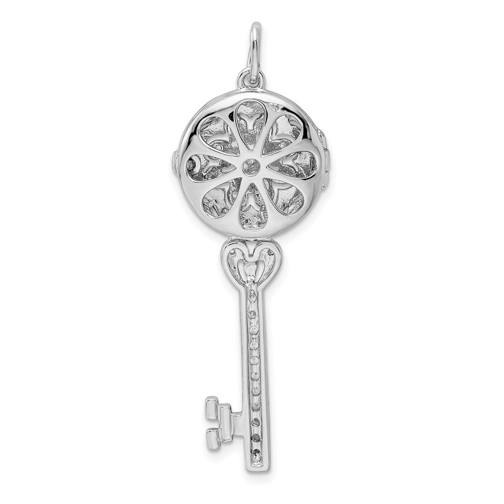 Sterling Silver Rhodium-plated CZ Filigree Locket Key Pendant QP2033