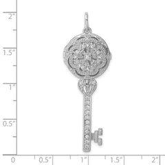 Sterling Silver Rhodium-plated CZ Filigree Locket Key Pendant QP2033