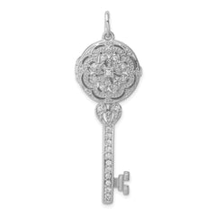 Sterling Silver Rhodium-plated CZ Filigree Locket Key Pendant QP2033