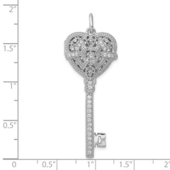 Sterling Silver Rhodium-plated CZ Heart Key Locket QP2034