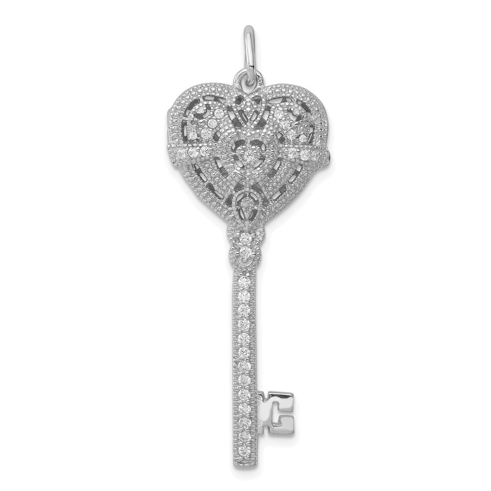 Sterling Silver Rhodium-plated CZ Heart Key Locket QP2034