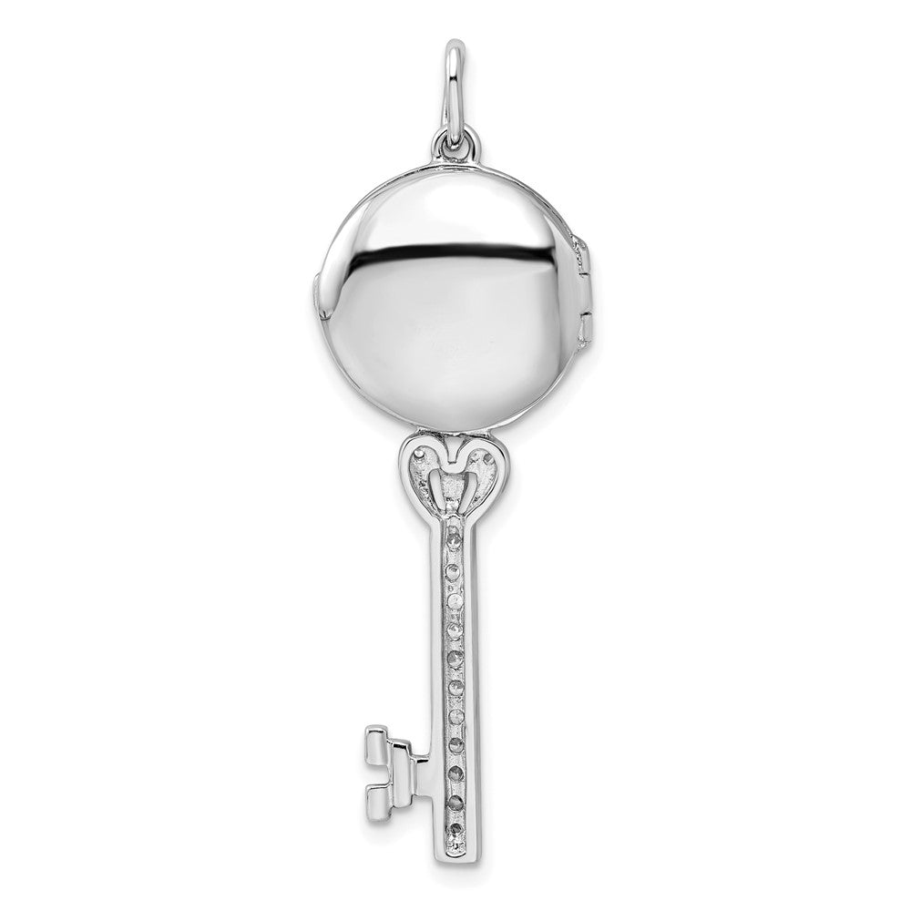 Sterling Silver Rhodium-plated CZ Filigree Enameled Top Key Locket Pendant QP2035