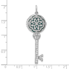 Sterling Silver Rhodium-plated CZ Filigree Enameled Top Key Locket Pendant QP2035