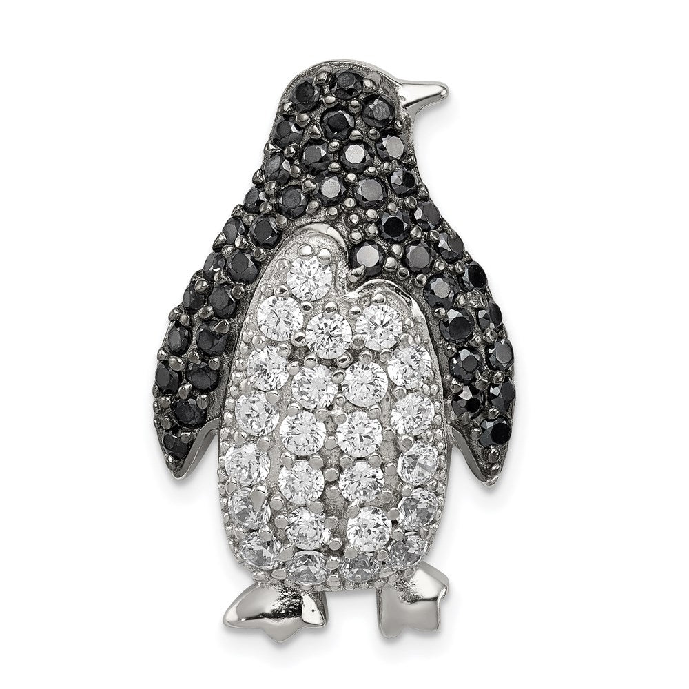 Sterling Silver Rhodium-plated Black & White CZ Penguin Chain Slide QP2106
