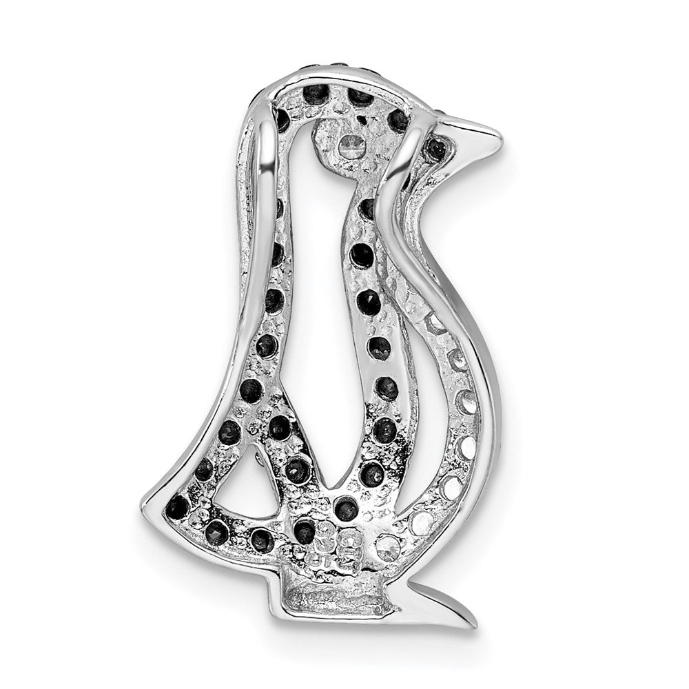 Sterling Silver Rhodium-plated Black and White CZ Penguin Chain Slide QP2111