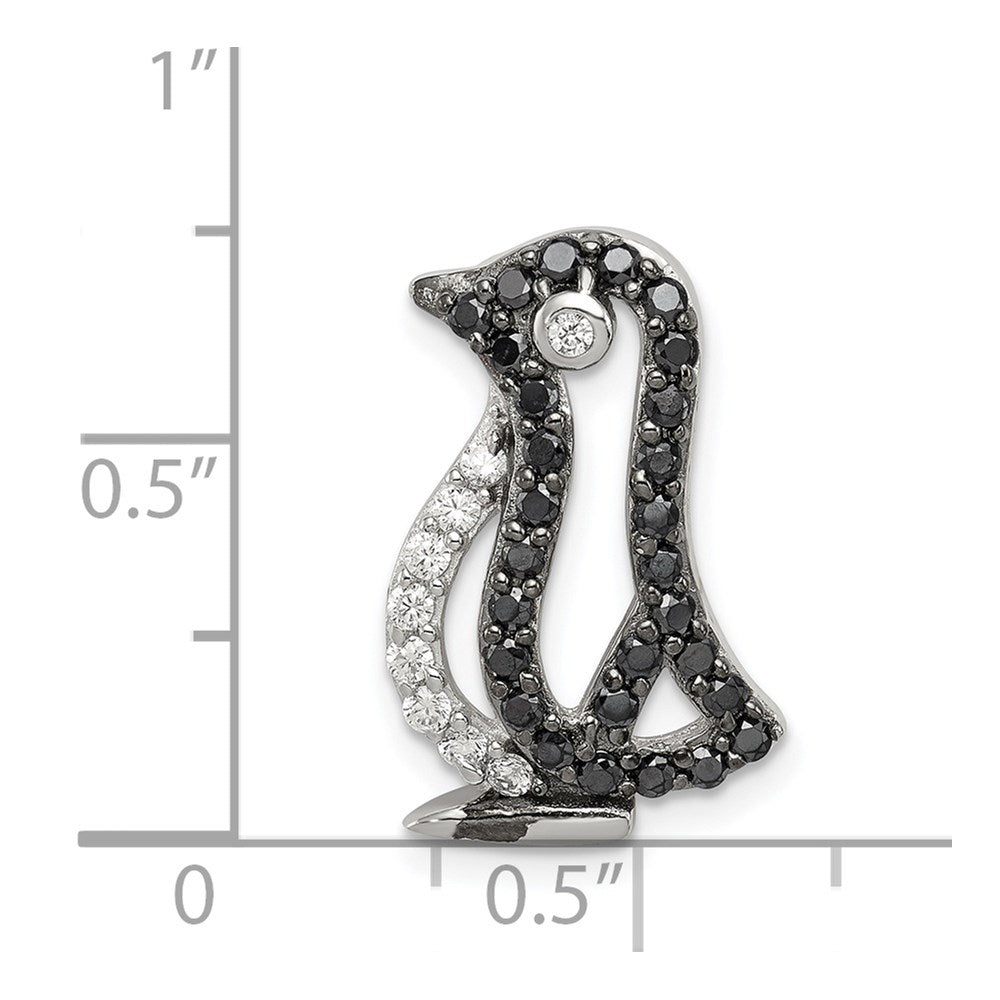 Sterling Silver Rhodium-plated Black and White CZ Penguin Chain Slide QP2111