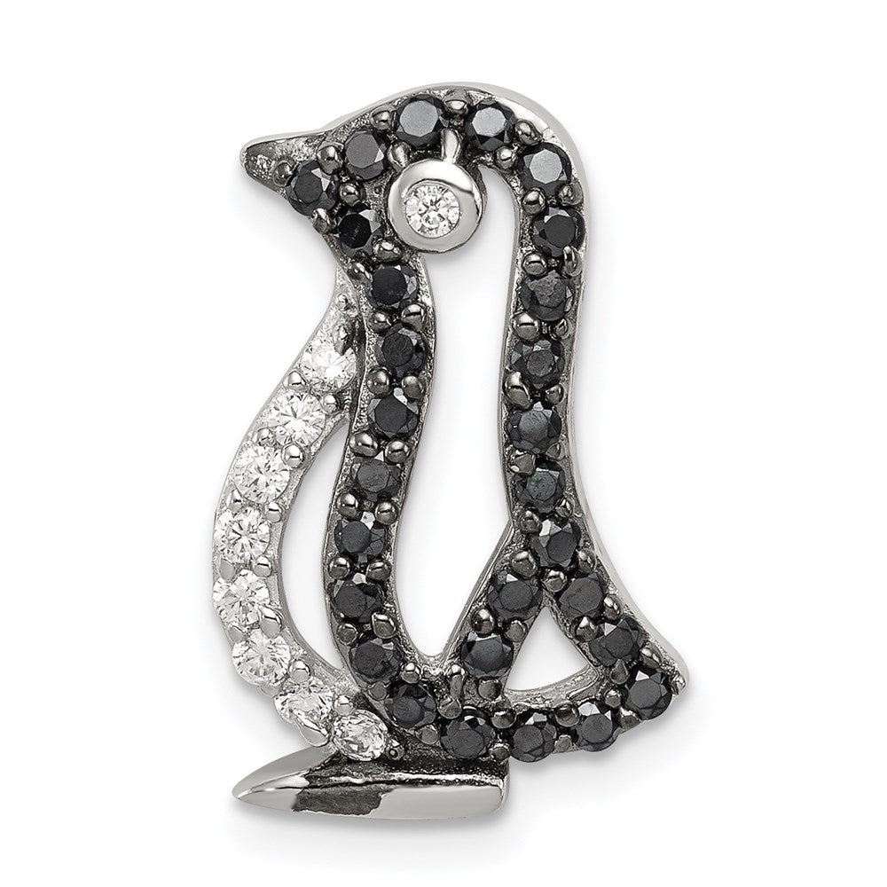 Sterling Silver Rhodium-plated Black and White CZ Penguin Chain Slide QP2111