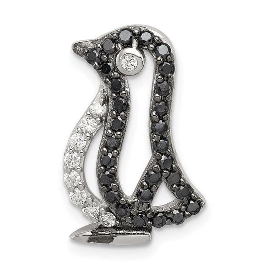 Sterling Silver Rhodium-plated Black and White CZ Penguin Chain Slide QP2111