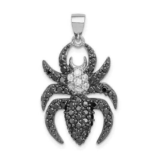 Sterling Silver Rhodium-plated Black and White CZ Spider Pendant QP2113