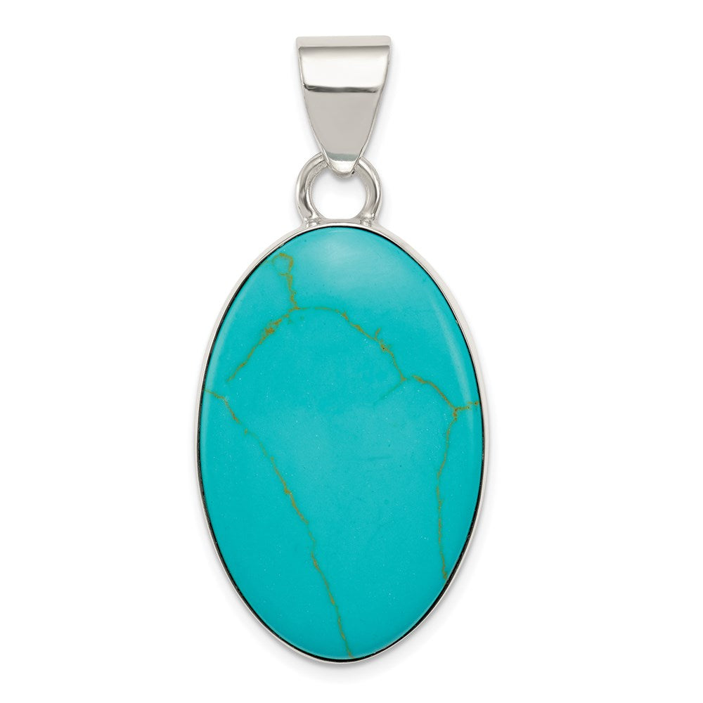 Sterling Silver Turquoise Polished Oval Pendant QP2127