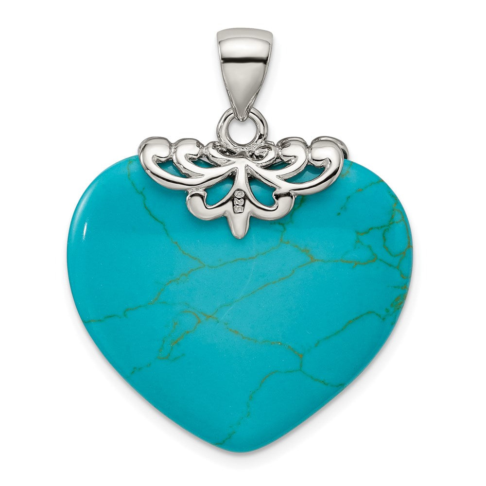 Sterling Silver Rhodium-plated Turquoise Heart Stone Pendant QP2128