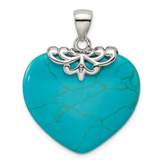 Sterling Silver Rhodium-plated Turquoise Heart Stone Pendant QP2128