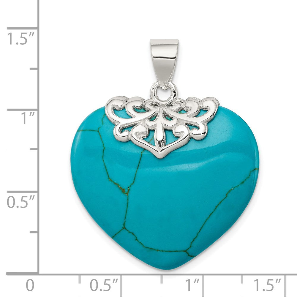 Sterling Silver Rhodium-plated Turquoise Heart Stone Pendant QP2128