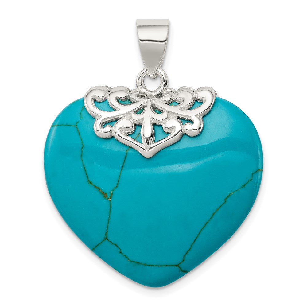 Sterling Silver Rhodium-plated Turquoise Heart Stone Pendant QP2128