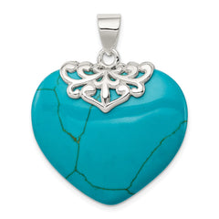 Sterling Silver Rhodium-plated Turquoise Heart Stone Pendant QP2128