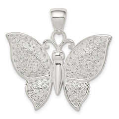 Sterling Silver Rhodium-plated Polished/Textured Butterfly Pendant QP2139