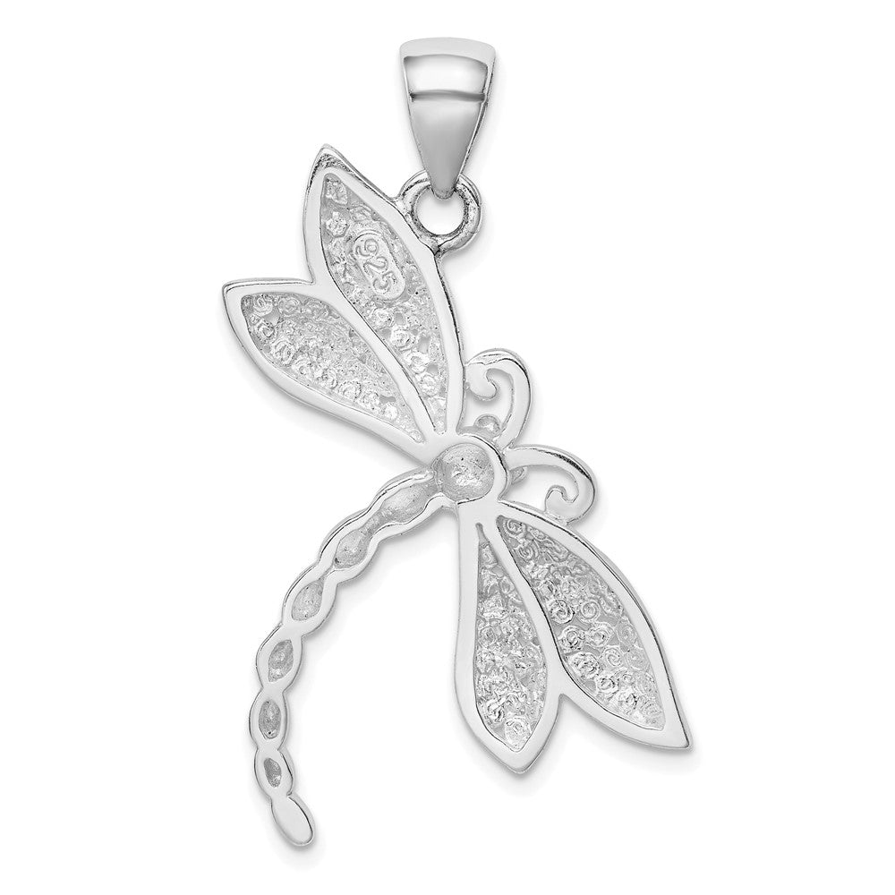 Sterling Silver Rhodium-plated Polished and Textured Dragonfly Pendant QP2140