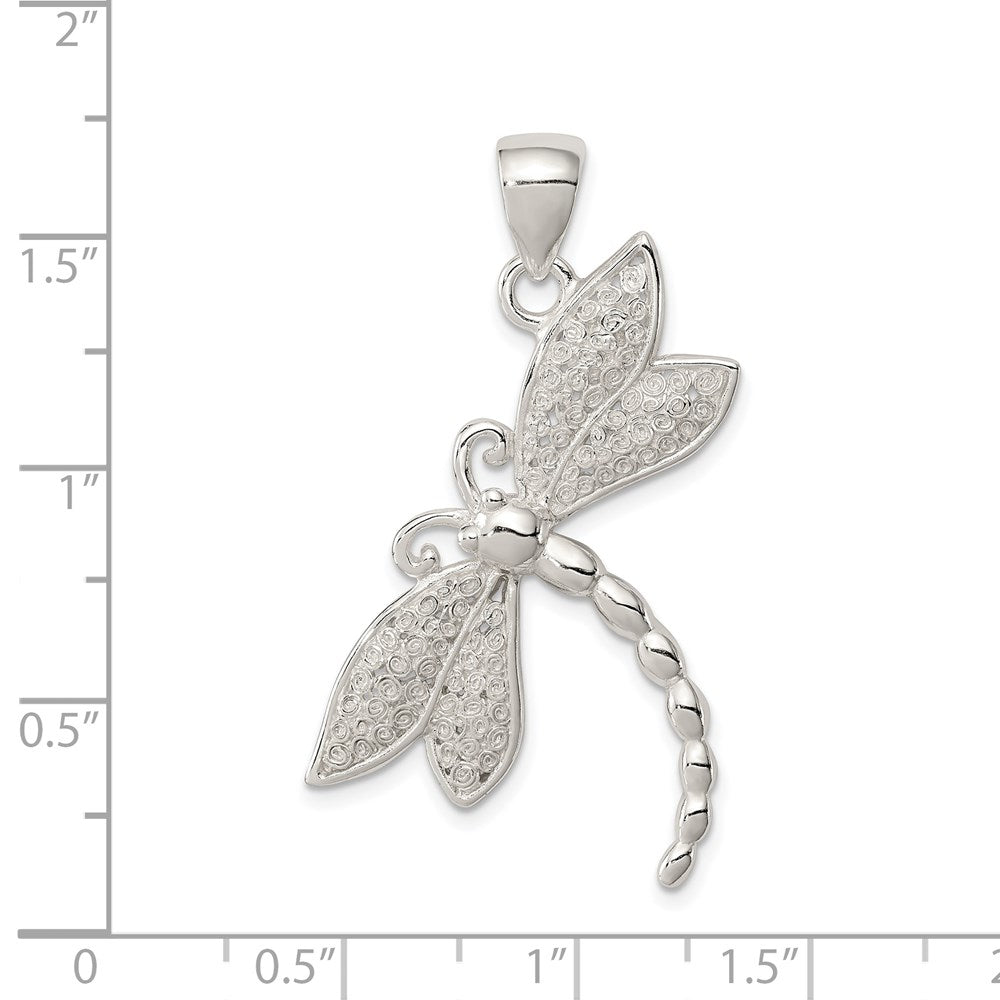 Sterling Silver Rhodium-plated Polished and Textured Dragonfly Pendant QP2140