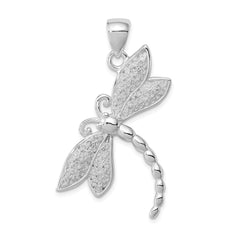 Sterling Silver Rhodium-plated Polished and Textured Dragonfly Pendant QP2140