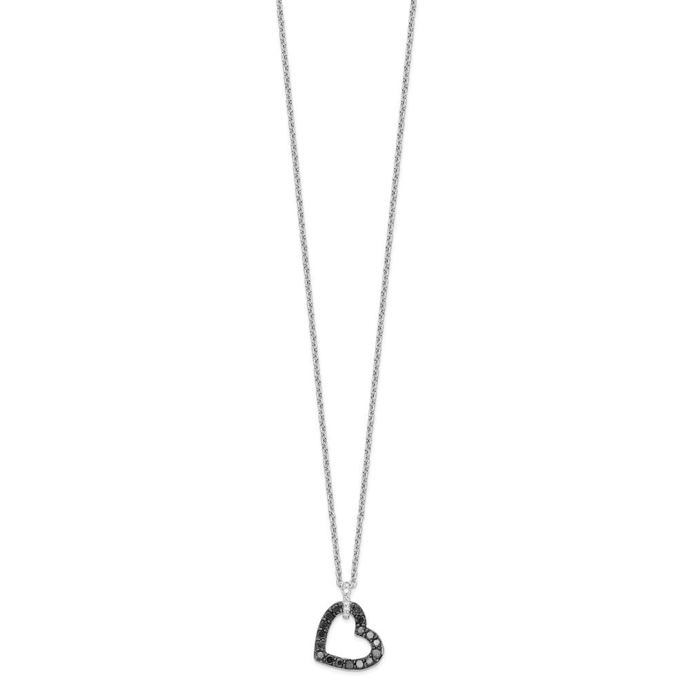 White Night Sterling Silver Rhodium-plated Black and White Diamond Heart Necklace with 2 Inch Extender QP2162