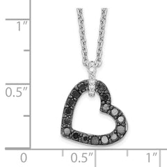 White Night Sterling Silver Rhodium-plated Black and White Diamond Heart Necklace with 2 Inch Extender QP2162