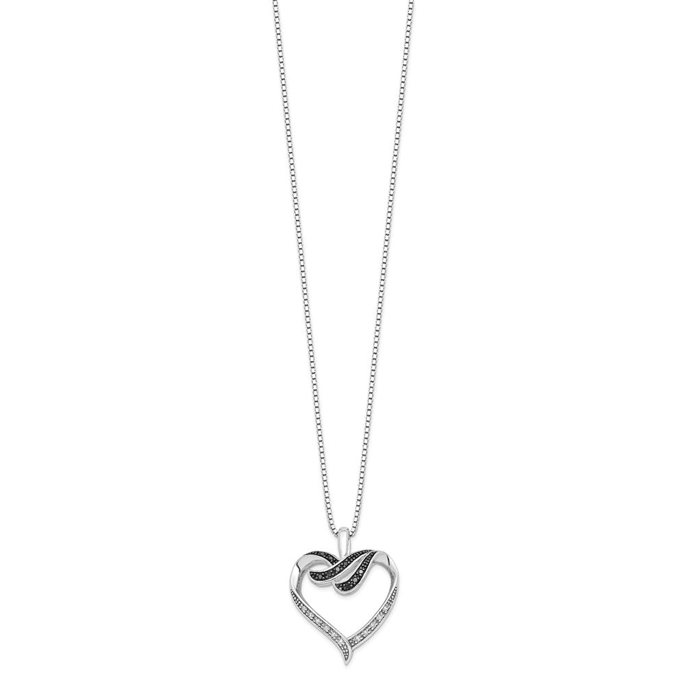 White Night Sterling Silver Rhodium-plated Black and White Diamond Heart 18 Inch Necklace with 2 Inch Extender QP2174