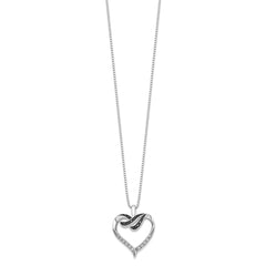 White Night Sterling Silver Rhodium-plated Black and White Diamond Heart 18 Inch Necklace with 2 Inch Extender QP2174