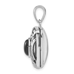Sterling Silver Rhodium-plated Antiqued Onyx Rectangle 20mm Locket QP225