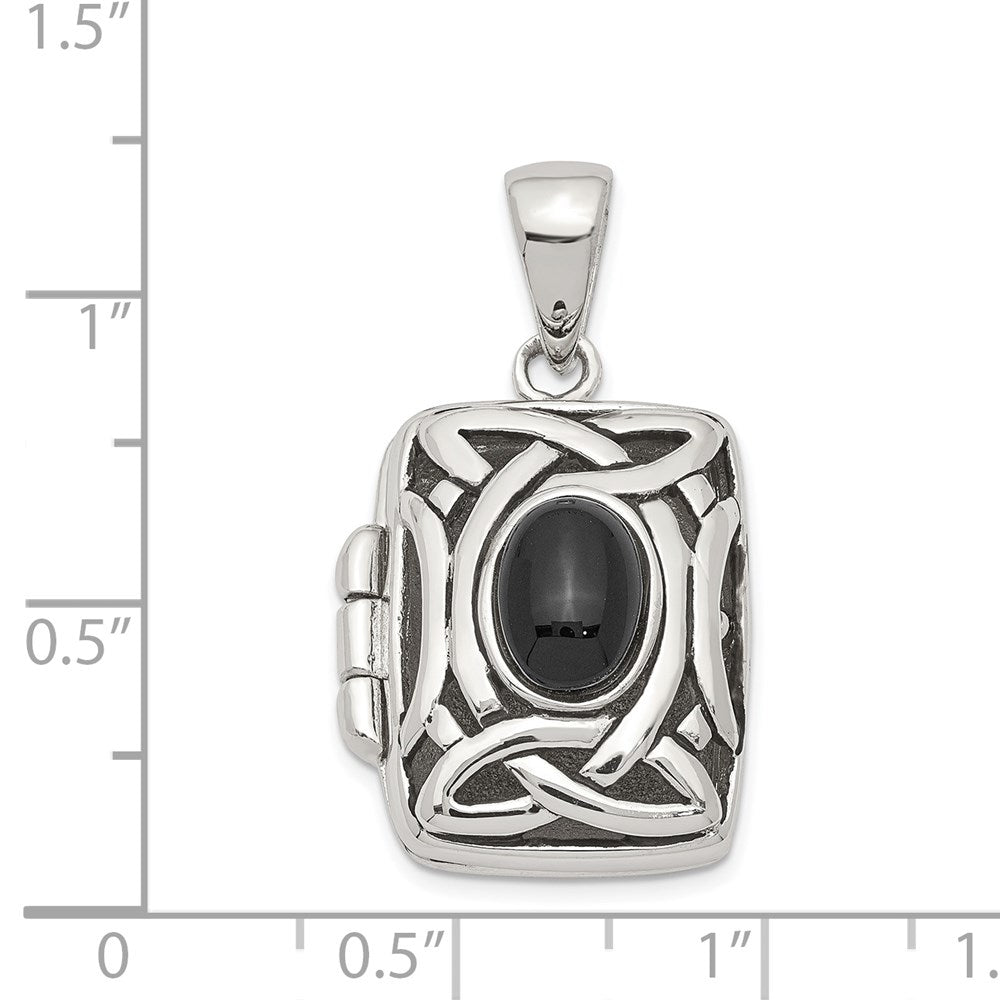 Sterling Silver Rhodium-plated Antiqued Onyx Rectangle 20mm Locket QP225