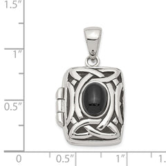 Sterling Silver Rhodium-plated Antiqued Onyx Rectangle 20mm Locket QP225