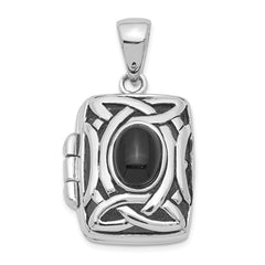 Sterling Silver Rhodium-plated Antiqued Onyx Rectangle 20mm Locket QP225