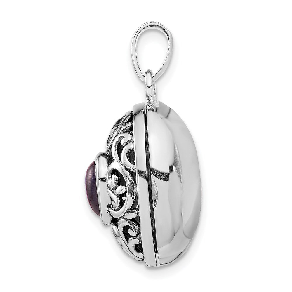 Sterling Silver Rhodium-plated and Antiqued Amethyst Locket QP228