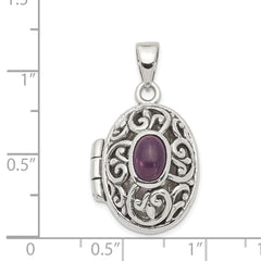 Sterling Silver Rhodium-plated and Antiqued Amethyst Locket QP228