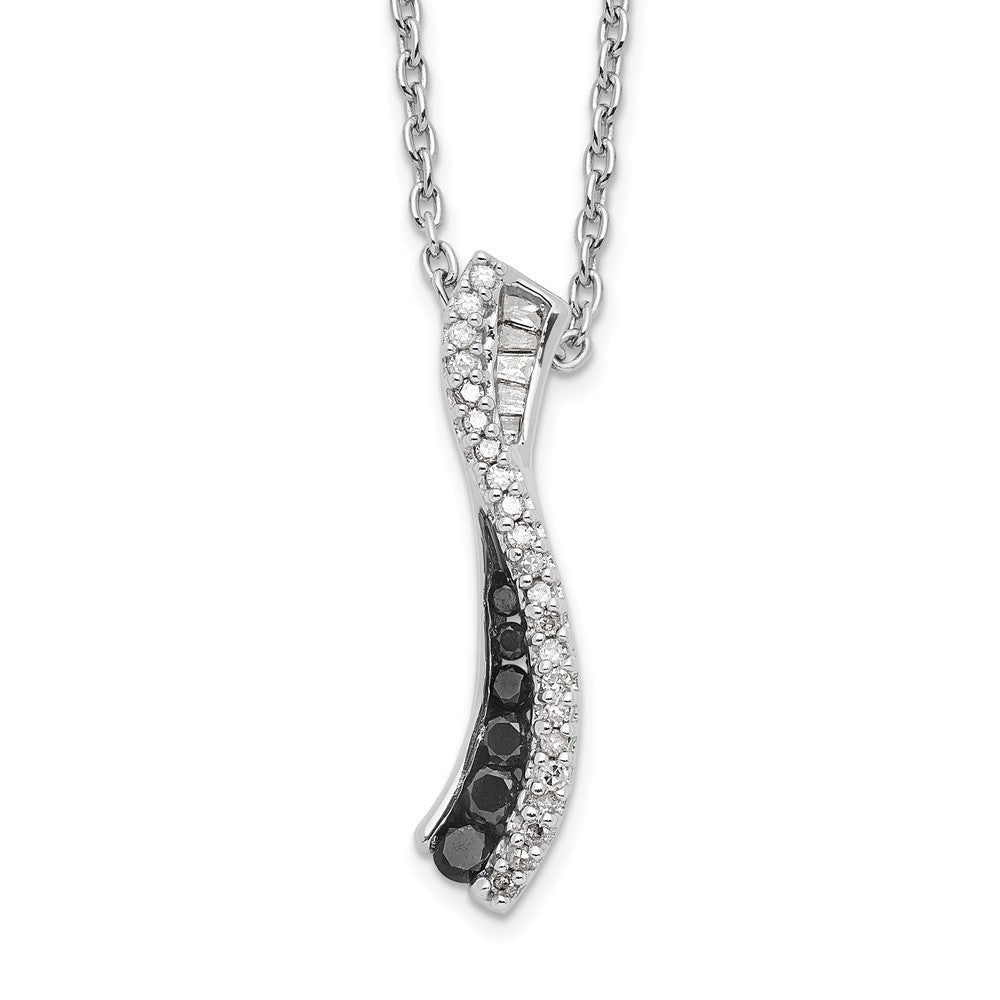 White Night Sterling Silver Rhodium-plated Black and White Diamond 18 Inch Necklace with 2 Inch Extender QP2280