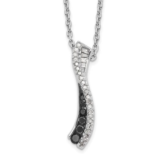 White Night Sterling Silver Rhodium-plated Black and White Diamond 18 Inch Necklace with 2 Inch Extender QP2280