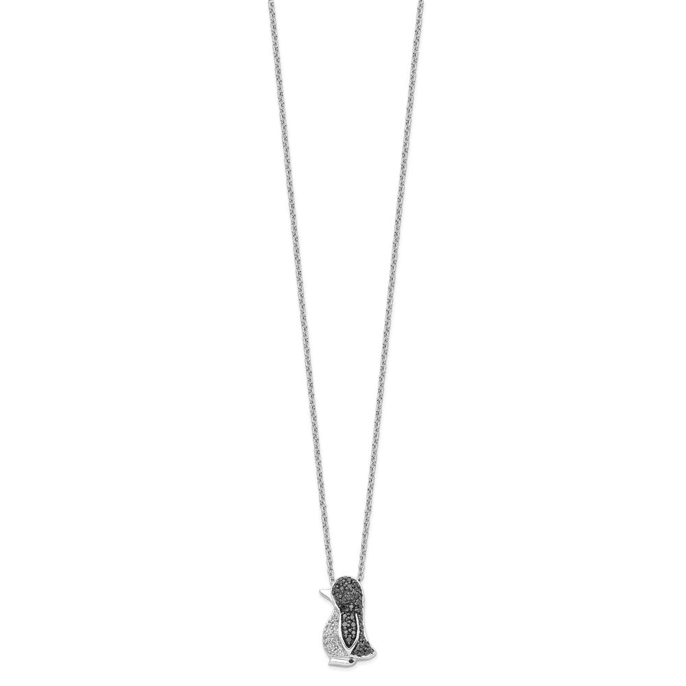 White Night Sterling Silver Rhodium-plated Black and White Diamond Penguin 18 Inch Necklace with 2 Inch Extender QP2286