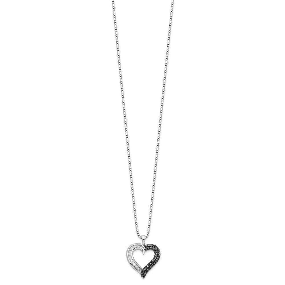 White Night Sterling Silver Rhodium-plated Black and White Diamond Heart 18 Inch Necklace with 2 Inch Extender QP2290