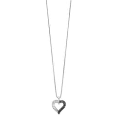 White Night Sterling Silver Rhodium-plated Black and White Diamond Heart 18 Inch Necklace with 2 Inch Extender QP2290