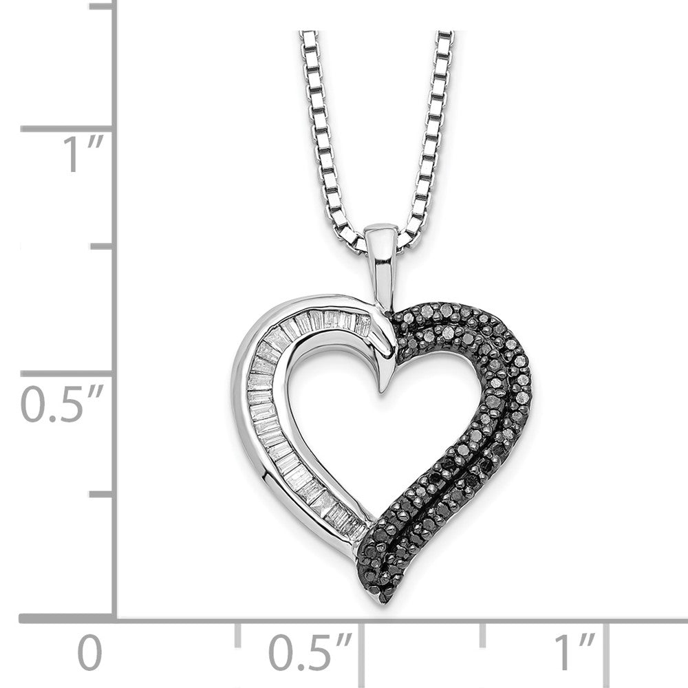 White Night Sterling Silver Rhodium-plated Black and White Diamond Heart 18 Inch Necklace with 2 Inch Extender QP2290
