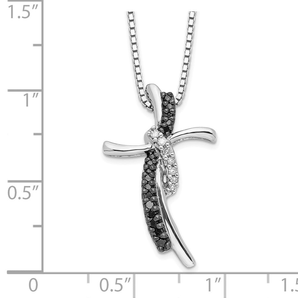 White Night Sterling Silver Rhodium-plated Black and White Diamond Cross 18 Inch Necklace with 2 Inch Extender QP2313