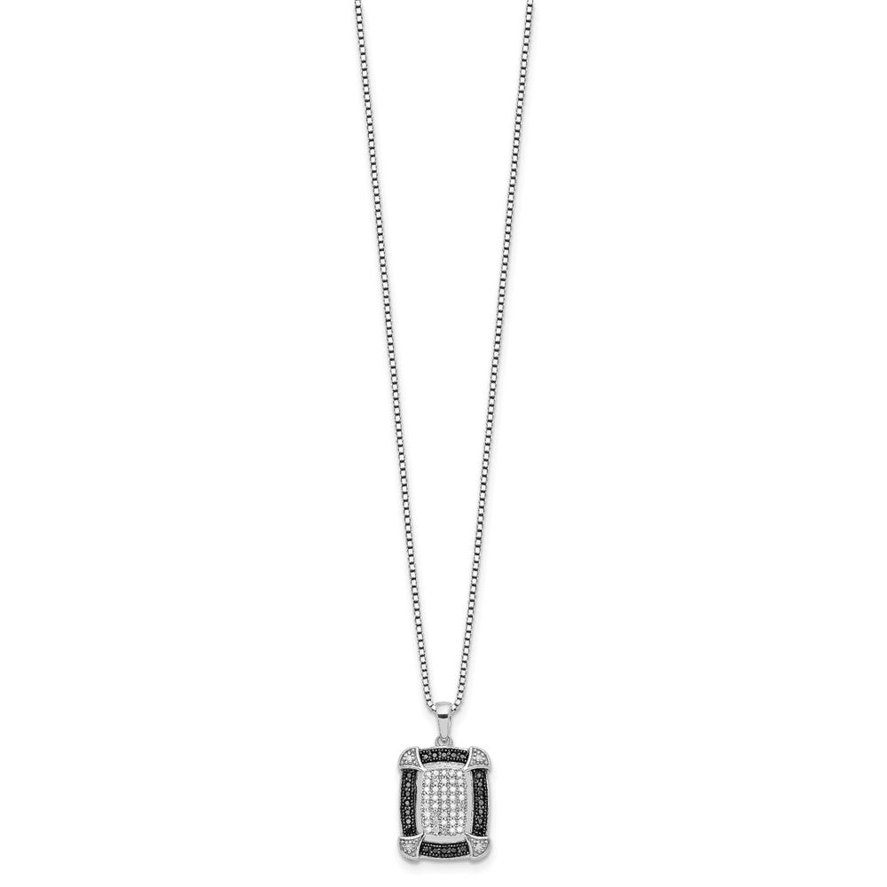 White Night Sterling Silver Rhodium-plated Black and White Diamond 18 Inch Necklace with 2 Inch Extender QP2332
