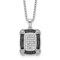 White Night Sterling Silver Rhodium-plated Black and White Diamond 18 Inch Necklace with 2 Inch Extender QP2332