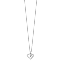 White Night Sterling Silver Rhodium-plated Black and White Diamond Heart 18 Inch Necklace with 2 Inch Extender QP2335