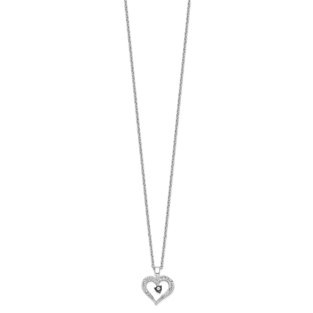 White Night Sterling Silver Rhodium-plated Black and White Diamond Heart 18 Inch Necklace with 2 Inch Extender QP2336