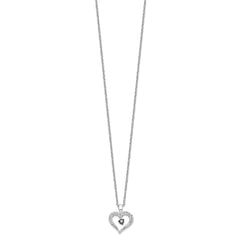 White Night Sterling Silver Rhodium-plated Black and White Diamond Heart 18 Inch Necklace with 2 Inch Extender QP2336
