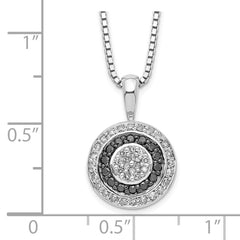 White Night Sterling Silver Rhodium-plated Black and White Diamond Circle Pendant 18 Inch Necklace with 2 Inch Extender QP2341
