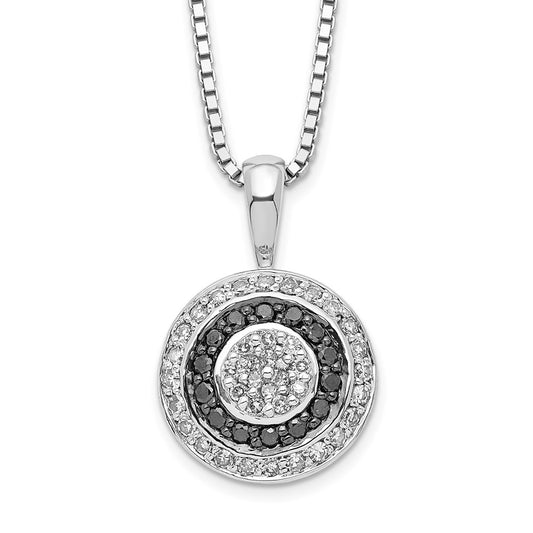 White Night Sterling Silver Rhodium-plated Black and White Diamond Circle Pendant 18 Inch Necklace with 2 Inch Extender QP2341